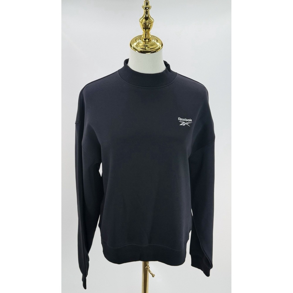 Reebok Women's Identity Cotton Fleece Black Mock Neck Sweatshirt Small S *Notes